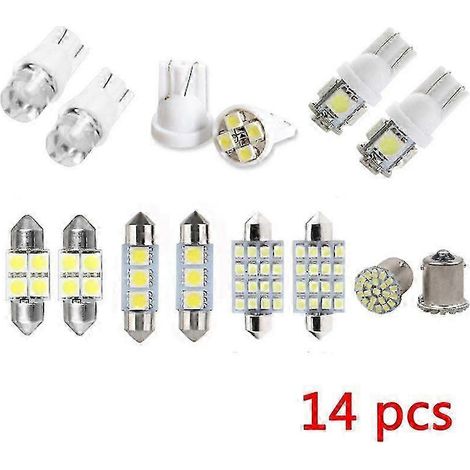Lot de 14 ampoules LED T10 W5W mixtes pour éclairage intérieur de voiture (plaque d'immatriculation, liseuse, coffre, feux arrière, stationnement). (1/5)