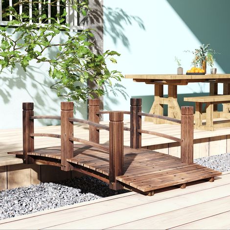 Puente de jardín Outsunny - Puente para estanque - Pasarela de madera - Decoración de jardín, dimensiones 152,5 cm de largo x 67 cm de ancho x 48 cm de alto - Madera de abeto tratada carbonizada
