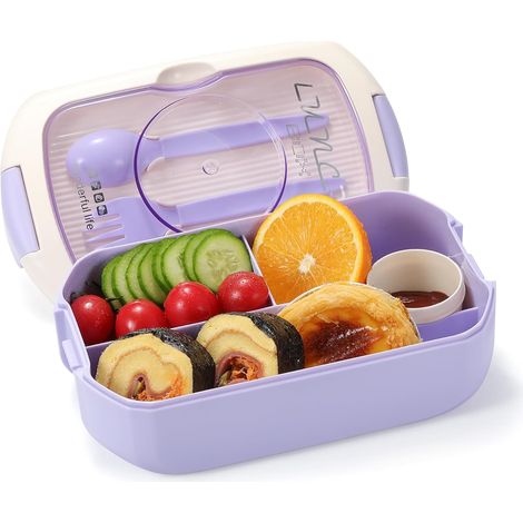 Coffret Bento, boîte à bento réutilisable pour enfants et adultes avec fourchette et cuillère (sans tasse), violet (1/5)