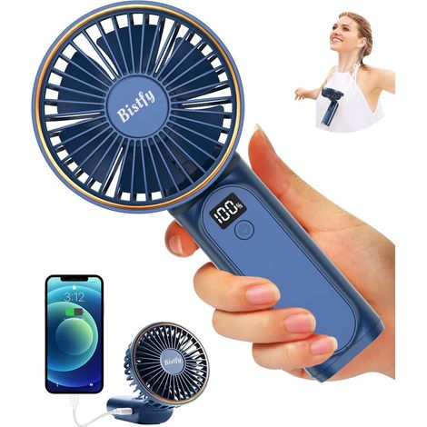 Ventilateur portable, ventilateur de table pliable rechargeable USB 5200 mAh, ventilateur de cou LED USB-C ultra silencieux à 6 vitesses, ventilateur à main D (1/5)