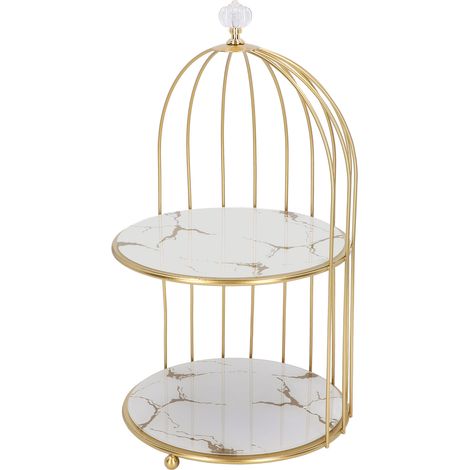 Étagère de rangement à double niveau, organisateur de cage à oiseaux, présentoir pour salle de bain, comptoir ou coiffeuse, cadre doré, base blanche, motif doré (1/5)