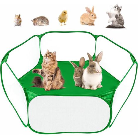 Enclos pliable pour petits animaux, cage portable, respirante et transparente, clôture d'exercice pour cochon d'Inde, cochon d'Inde, hamster, chinchilla, chiot (vert) (1/5)