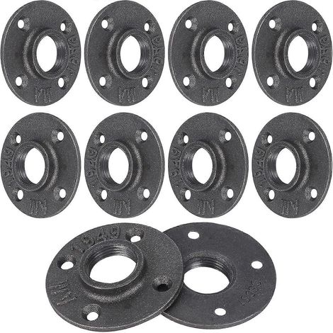 Set mit 10 schwarzen Gewindebodenwinkeln aus Gusseisen, 85 mm, 4 Löcher, mit Schrauben, für Industriemöbel und DIY-Dekorationen.