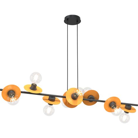Lampadario 8 Luci Token In Acciaio Nero E Arancio Con Barra E Diffusori A Piatti (1/5)