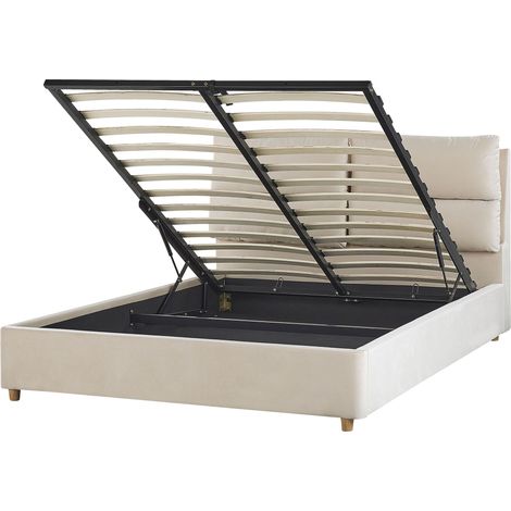 Bett mit Stauraum Samtstoff BATILLY 140 x 200 cm Hellbeige