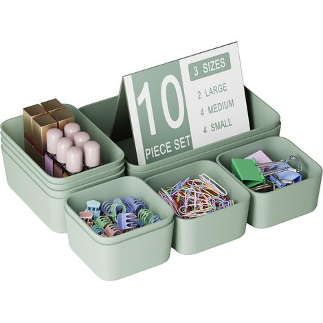 Organisateur Tiroir, Antidérapant, 10 Pièces de 3 Tailles, Rangement Coiffeuse, Rangement Tiroir, pour le Maquillage, le Bureau, la Salle de Bain et la Cuisine. (1/5)