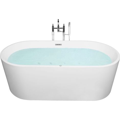 Baignoire Moderne Acrylique avec LED Autoportante à Hydromassage Blanche Havana