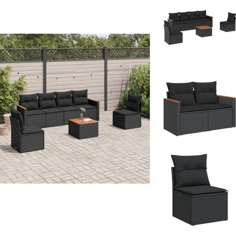 Salon de jardin 7 pcs avec coussins noir résine tressée - Ensemble Salon De Jardin - Mobilier De Jardin - Salon Extérieur - Canapé Jardin - Table Basse Jardin (1/5)