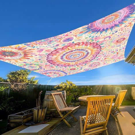 Voile d'ombrage imperméable style Mandala (Style17-150cmx150cm) toile d'ombrage pour terrasse sud, voile d'ombrage carrée imperméable (1/5)