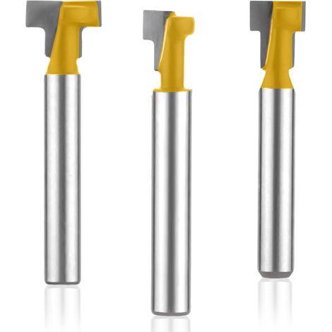 3pcs Router Bit Set Lock Hole 1/4" Shank Set T-Slot Mills with Blade Diameter 5/16", 3/8" and 1/2", T-Slot Mill Set Hex Bolt Bits for Woodworking (1/5)