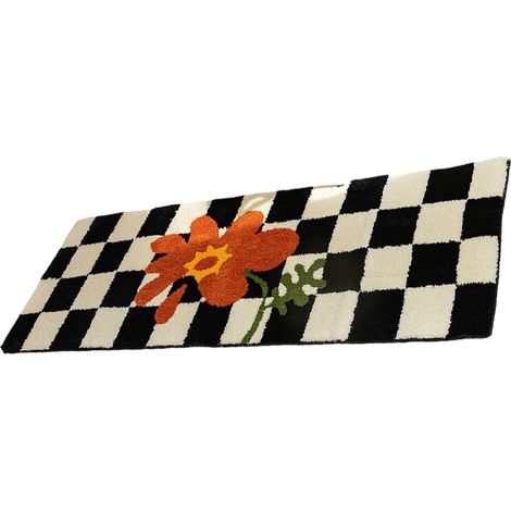 Läuferteppich im schwarz-weißen Karomuster, Vintage-Stil, saugfähig und fleckenabweisend, rutschfest, für den Kücheneingang, 40 x 120 cm (1/5)