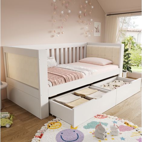 letto salvaspazio 90x200 con 2 cassetti bianco OKMYHOME (1/5)