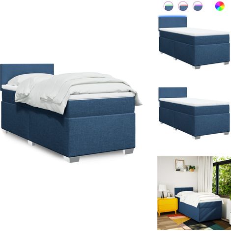 Sommier à lattes de lit avec matelas Bleu 80x200 cm Tissu - Lit Plateforme - Lit Double - Lit Design - Lit Moderne - Matelas À Ressorts Ensachés (1/5)