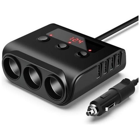 Chargeur Allume-Cigare de Voiture Socle Splitter 120W Adaptateur Allume-Cigare avec 4 Ports USB Interrupteur séparé Indicateur de Tension pour téléphone Tablets Dash Cam (1/5)