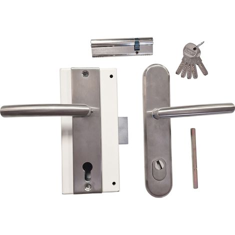 Kit completo  puertas de recambio FICHET: Cerradura MOTTURA + Cil 30 x 85 mm + Par de Tiradores SECUR ACERO INOXIDABLE BLINDEES  Izquierda