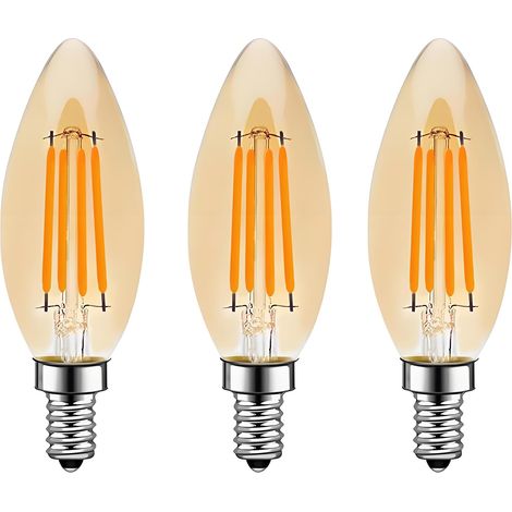 Ampoule LED E14 à Filament 4W, remplace les ampoules à incandescence classiques de 40W, 2700K Blanc Chaud, en forme de bougie, filament en verre, Non-dimmable, Paquet de 3 (1/5)