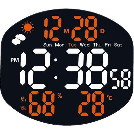 Réveil USB, grande horloge murale numérique LED, télécommande, réglage automatique de la luminosité, affichage de la température et de l'humidité, minuteur de date, lumière blanche/orange. (1/5)