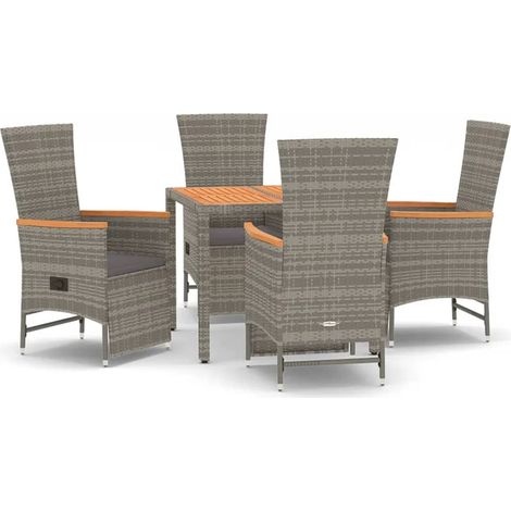Maison Exclusive - 5-tlg. Garten-Essgruppe mit Kissen Grau Poly R