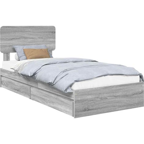 Storage Bed with Drawer Grey Sonoma 75 x 190 cm Engineered Wood vidaXL