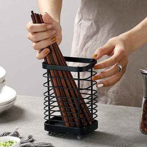 Égouttoir à ustensiles en Acier Inoxydable, Couverts argenterie Support de Panier Organisateur Panier égouttoir Cuisine égouttoir à Vaisselle égouttoir à Vaisselle(L-Le Noir) (1/5)