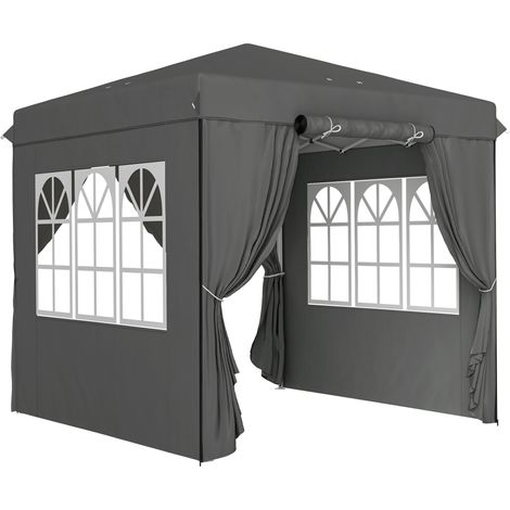 Pavillon pliant 2,5x2,5 m avec 4 côtés, structure métallique réglable, tissu Oxford déperlant et protection UV 50+, gris foncé (1/5)