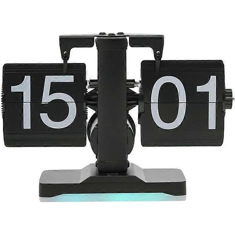 Réveil à page tournante automatique, style rétro et minimaliste, horloge de bureau, mouvement à quartz monobloc en acier inoxydable, avec veilleuse, noir. (1/5)