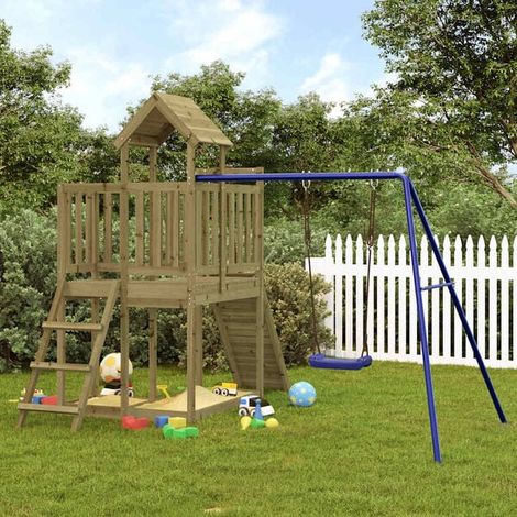 Aire de jeux extérieure : Aire de jeux d'extérieur bois de pin imprégné jeu extérieur enfant, aire de jeu jardin, balançoire enfant , pour jardin, usage domestique , enfant 3-8 ans (1/5)