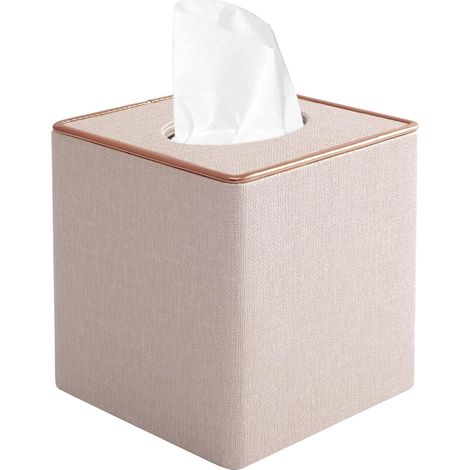 Caja de pañuelos cuadrada de piel sintética beige, soporte y organizador de pañuelos para el hogar, la oficina y el coche.