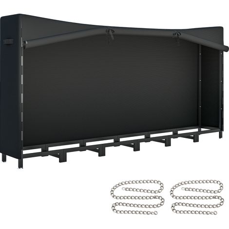 Legnaia da Esterno 235x31x116 cm con Telo Impermeabile e Struttura Regolabile in Metallo Nero