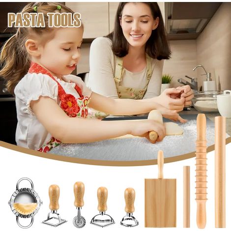 Kit per preparare la pasta da 9 pezzi: tagliapasta, mattarello, tagliapasta, tagliere, macchina per gnocchi - Pratico accessorio da cucina (1/4)