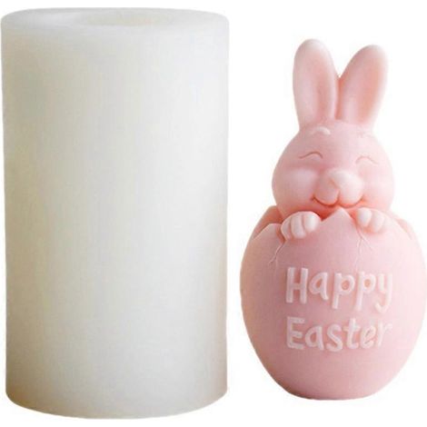 Moule à Bougie Pâques 3D Lapin Œuf en Silicone pour Fabrication Bougies, Savon, Argile (1/4)