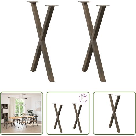 Naturstahl -  Esstischbeine X-Form 2 Stk. Naturstahl 50x(72-73) cm Stahl