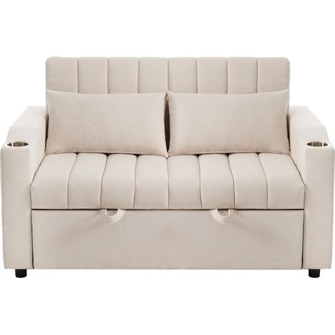 Sofá cama multifuncional beige de 2 plazas con respaldo reclinable y cojines (1/5)