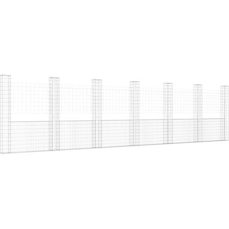 Vidaxl – Panier de gabion en forme de U avec 7 poteaux en fer 740x20x200 cm – Résistant à la rouille – Pour murs de soutènement – Assemblage requis