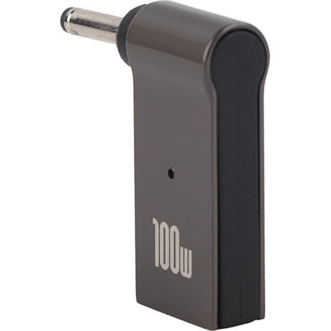 Adaptateur secteur USB Type C femelle vers CC avec puce de charge rapide PD, format coudé, compact et portable, 100 W, pour ordinateur portable, 3 x 1,1 mm.