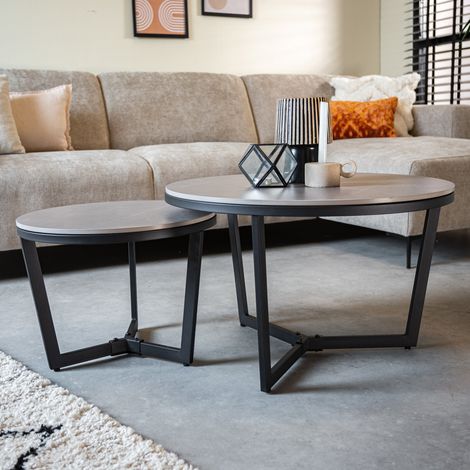 Couchtisch 2er-Set Brady Round Marble Look Grey (1/5)