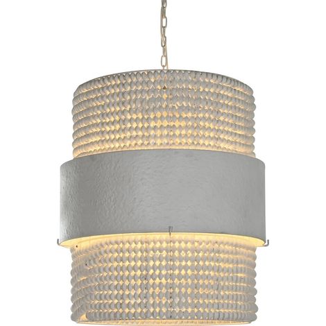Suspension chic en bois et fer blanc pour déco élégante - Blanc naturel (1/5)