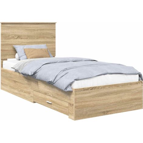 Bed Frame with Headboard Sonoma Oak 90 x 200 cm Engineered Wood vidaXL