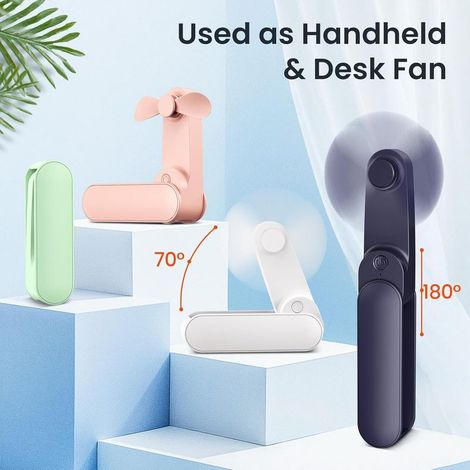 Mini-Tragbarer Ventilator, Taschenformat und leicht, wiederaufladbar (2000 mAh & 9 Stunden Akkulaufzeit), kleiner faltbarer Tischventilator für Zuhause/Büro/Reisen (kompakter USB-Ventilator) (1/5)