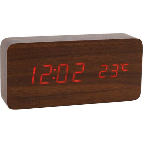 Horloge Numérique en Bois Réveil à LED Multifonctions avec Affichage De L'heure/De La Date/De La Température Et Commande Vocale pour Le Voyage à Domicile (1/4)