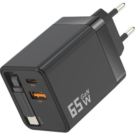 Câble rétractable en nitrure de gallium PD65W, chargeur à charge rapide de type C, chargeur multifonctionnel à câble rétracta(Y01) (1/5)