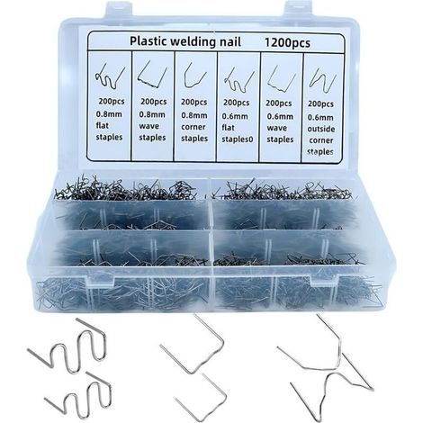 Kit De Soudure Plastique - 1200 Pièces - 6 Formes - Diamètres 0 6 Mm Et 0 8 Mm - Pour Réparation Pare-Chocs Tableau De Bord - Boîte De Rangement Incluse (1/5)