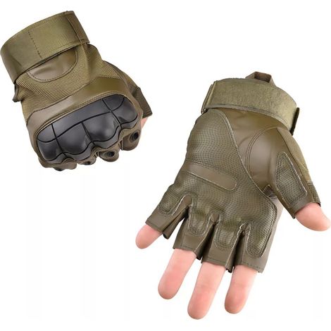 Guantes deportivos para hombre, sin dedos o con medio dedo, guantes de boxeo militares, para acampar, senderismo, ciclismo y motociclismo, color verde militar, talla L. (1/5)