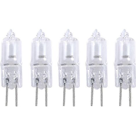 Lot de 5 ampoules halogènes 5W 12V 2900K culot G4 à deux broches pour éclairage de placards et spots.