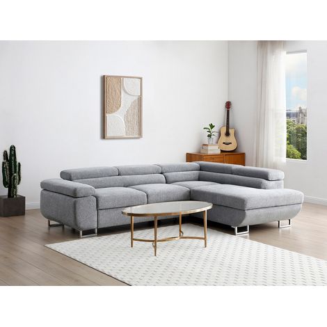 Canapé d'angle droit convertible en tissu texturé gris NURAZIO (1/5)
