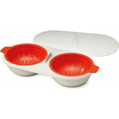Pocheuse à œufs double pour micro-ondes, ensemble de chaudière à œufs en silicone comestible à 2 cavités - Orange (1/5)