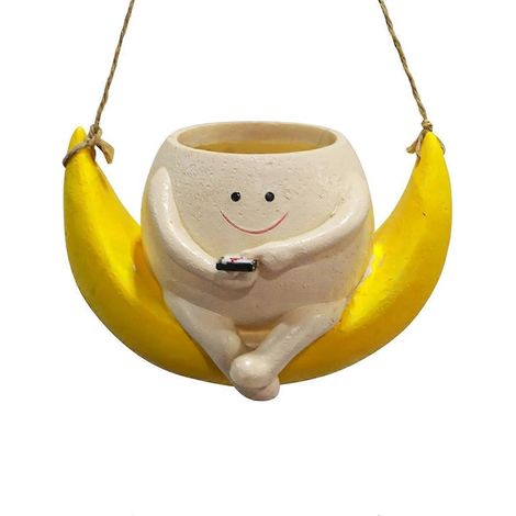 Pot de fleurs suspendu en résine avec visage souriant -- (1/5)