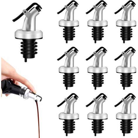 Allecto Plus Juego de 10 vertedores y tapones antipolvo para botellas de aceite de plástico  Botellas y vertedores a prueba de fugas para aceite de oliva, licores, vinagre y salsas