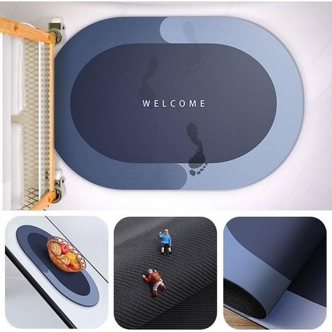 Tapis de douche absorbant, tapis antidérapant pour salle de bain, tapis simple pour bord de baignoire, décoration pour la maison (A-Bleu)