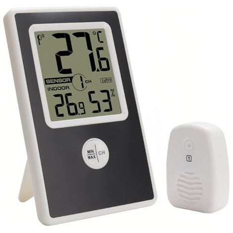 Thermomètre hygromètre pour intérieur et extérieur avec capteur sans fil moniteur numérique LCD température d humidité max sur min (1/4)